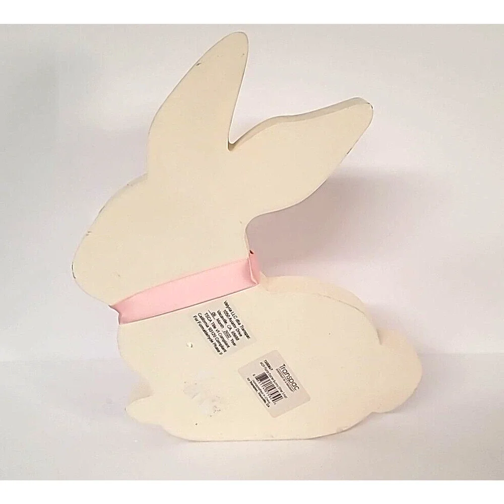Wooden Pink Easter Bunny Silhouette with Floral Print & Pink Bow‎ 10-5/8